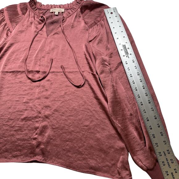 Philosophy Republic Clothing Pink Solid Ruffle Long‎ Sleeves Blouse Poly M (275) - Picture 5 of 10
